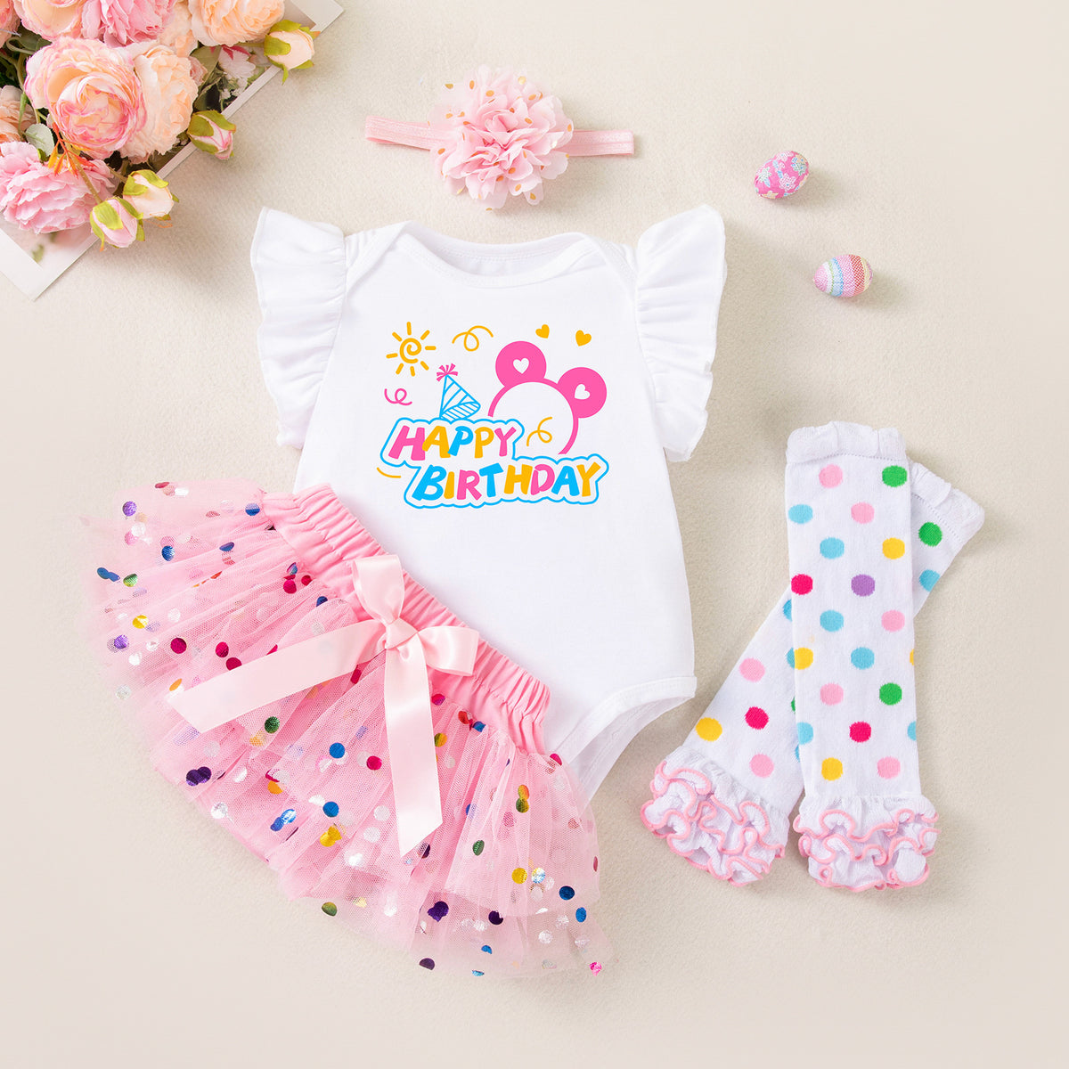Baby Girl Spring Polka-Dot Romper & Skirt Set