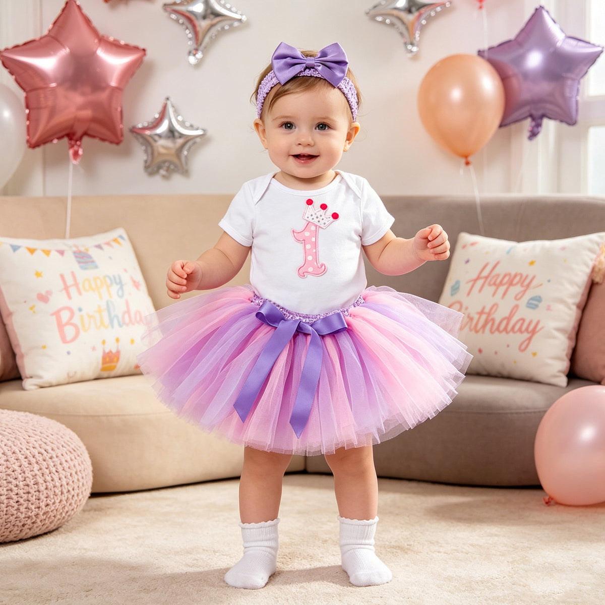 Baby Girl Summer Romper, Skirt & Hair Accessories Set