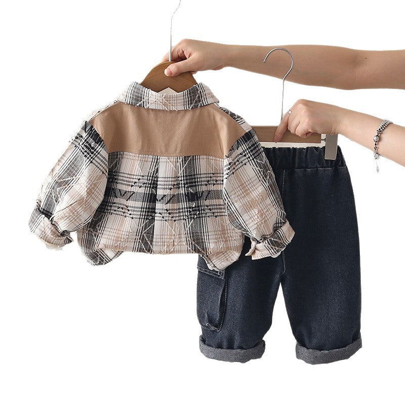 NovibebeCo. Boys Plaid Shirt 3-Piece Set - Long Sleeve Shirt, Pants & More