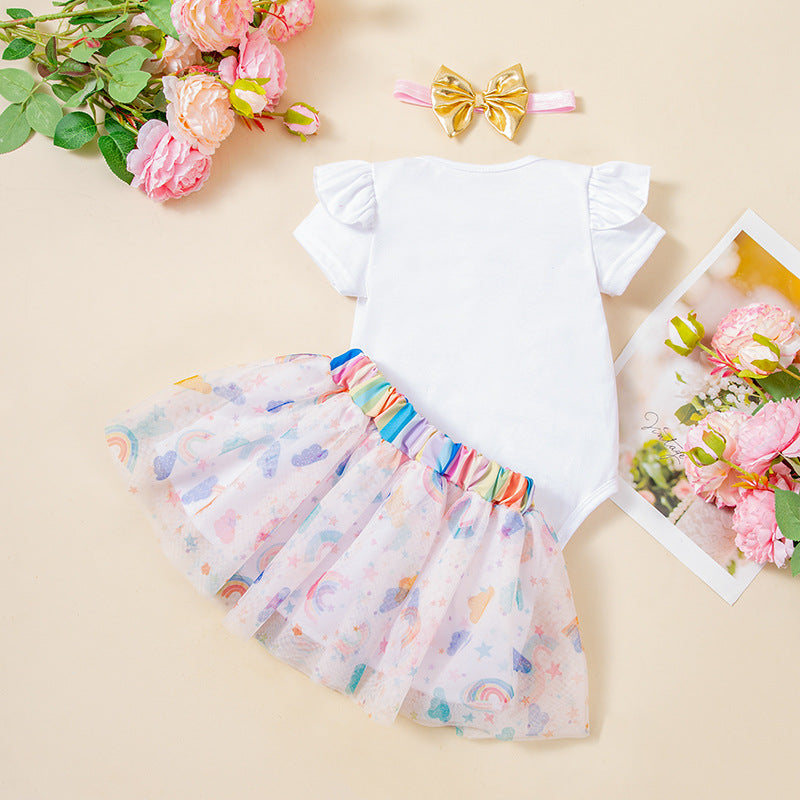 Baby Girl Festival Ruffle Romper & Rainbow Skirt Set