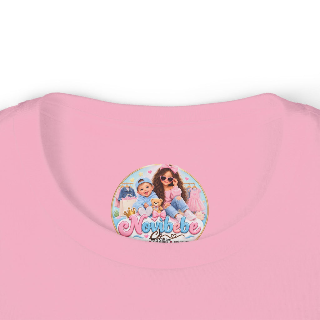 NovibebeCo. Kids Graphic Tee in Pink - Collar & Label Detail