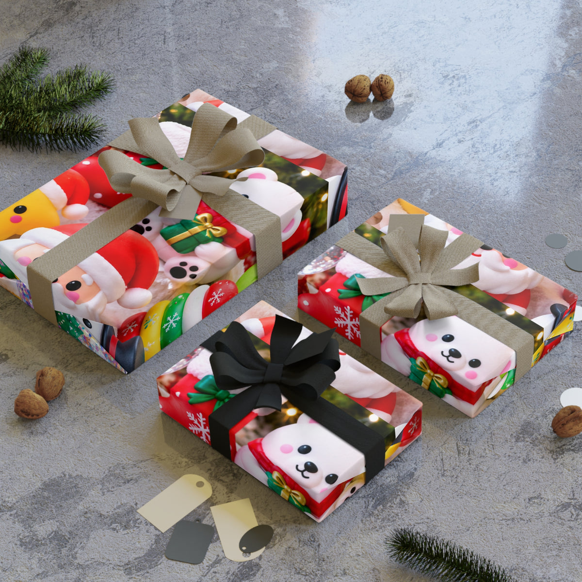 Cute Christmas Wrapping Paper Roll — Festive Santa, Reindeer & Holiday Characters