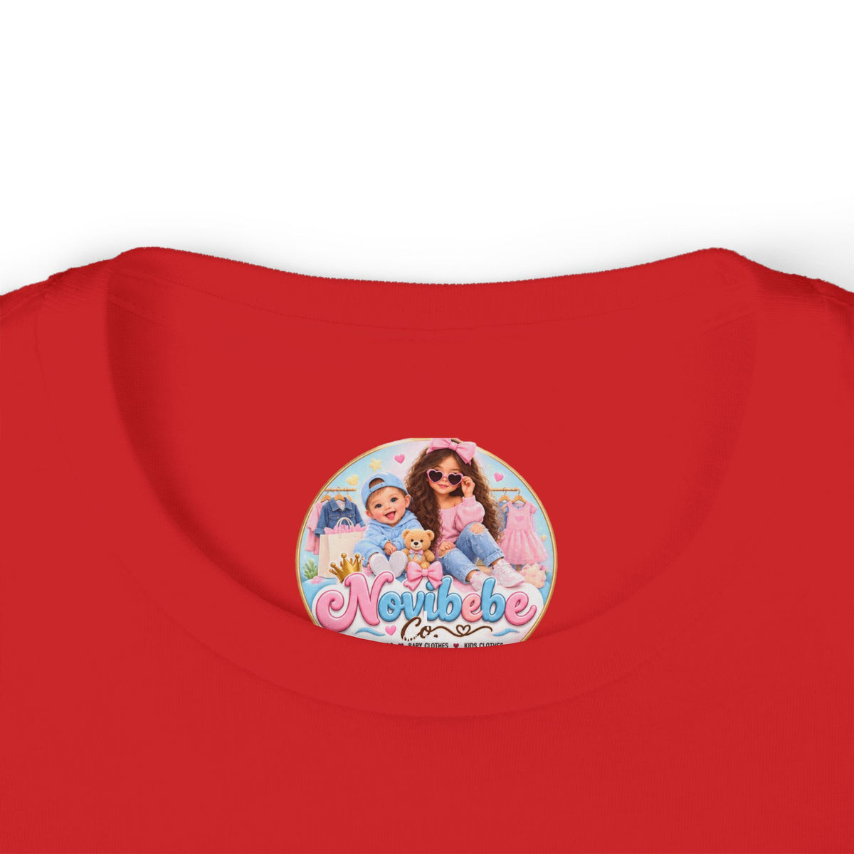 NovibebeCo. Kids Graphic Tee in Red - Collar & Label Detail