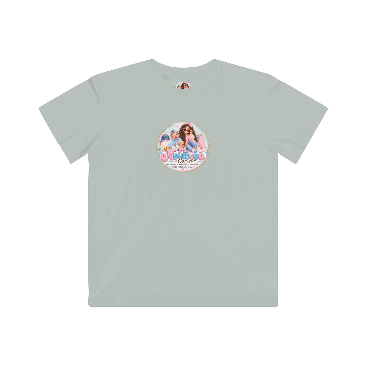 NovibebeCo. Kids Graphic Tee in Sage Green - Front View