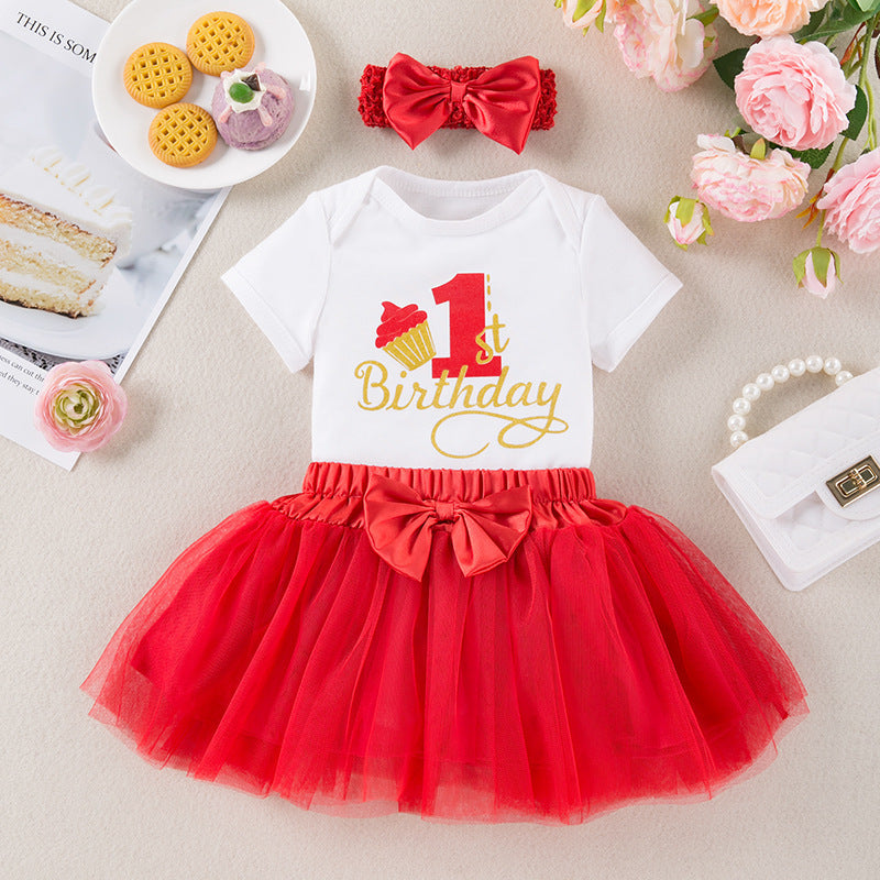 Baby Girl Summer Birthday Romper & Skirt Set