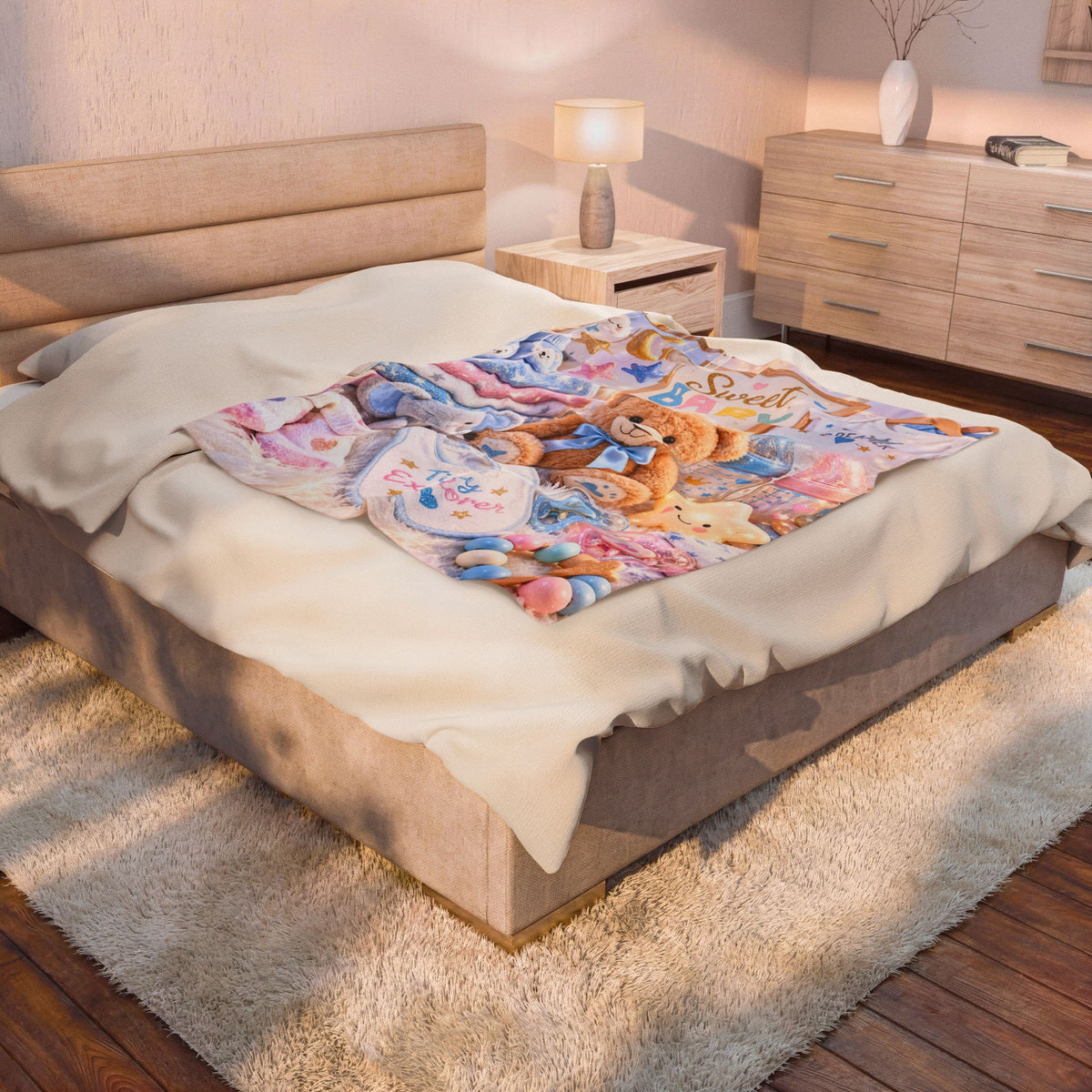 Baby Velveteen Plush Blanket — "Sweet Baby" Nursery Throw