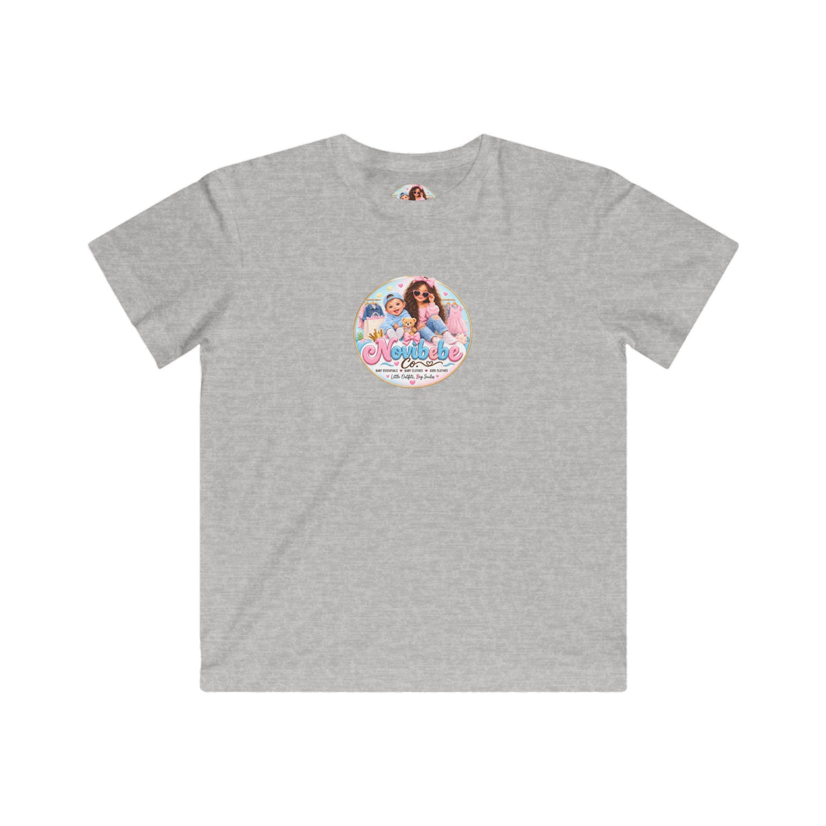 NovibebeCo. Kids Graphic Tee in Heather Grey - Front View