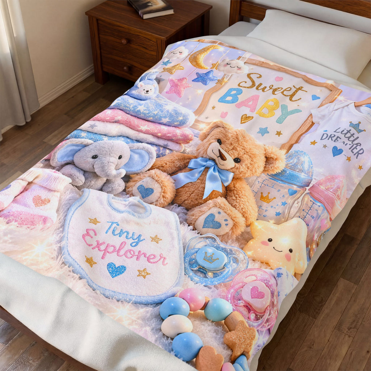 Baby Velveteen Plush Blanket — "Sweet Baby" Nursery Throw