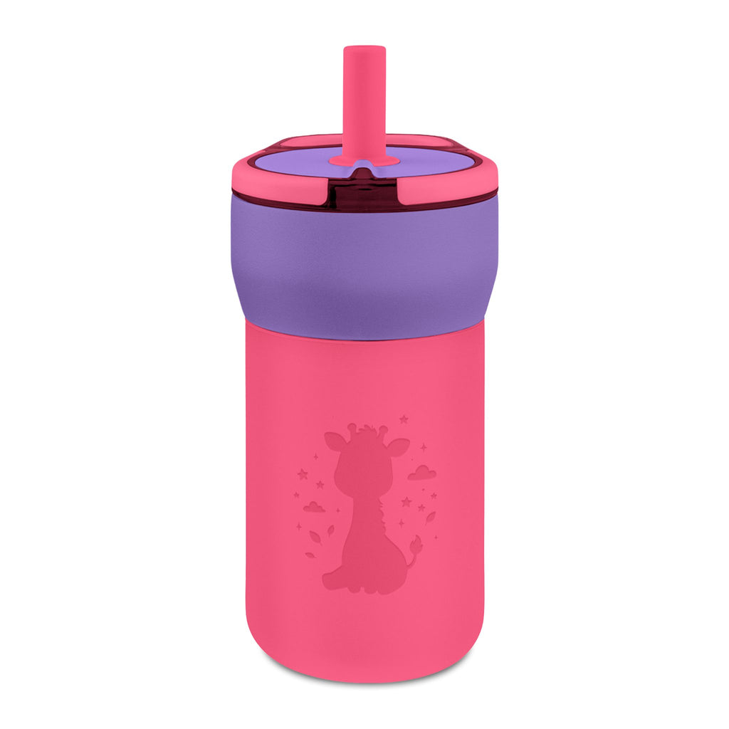 Kids 12oz Leakproof Straw Tumbler — Engraved Cute Giraffe Design