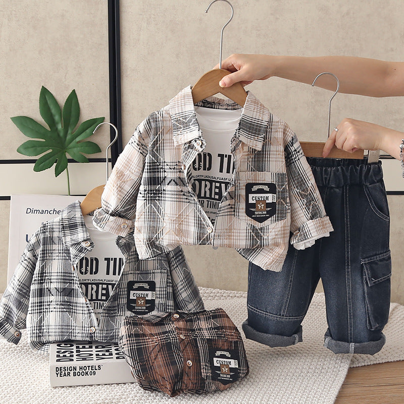 NovibebeCo. Boys Plaid Shirt 3-Piece Set - Long Sleeve Shirt, Pants & More