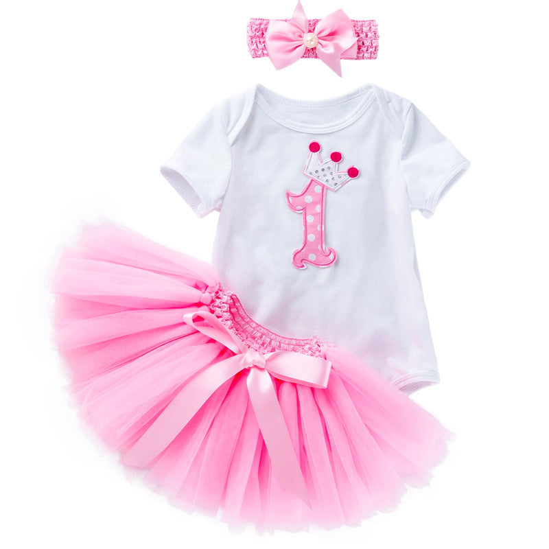 Baby Girl Summer Romper, Skirt & Hair Accessories Set