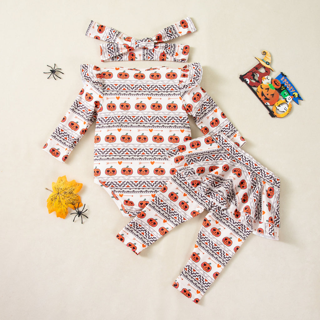 NovibebeCo. Baby Pumpkin Romper, Pants & Accessories Halloween Set