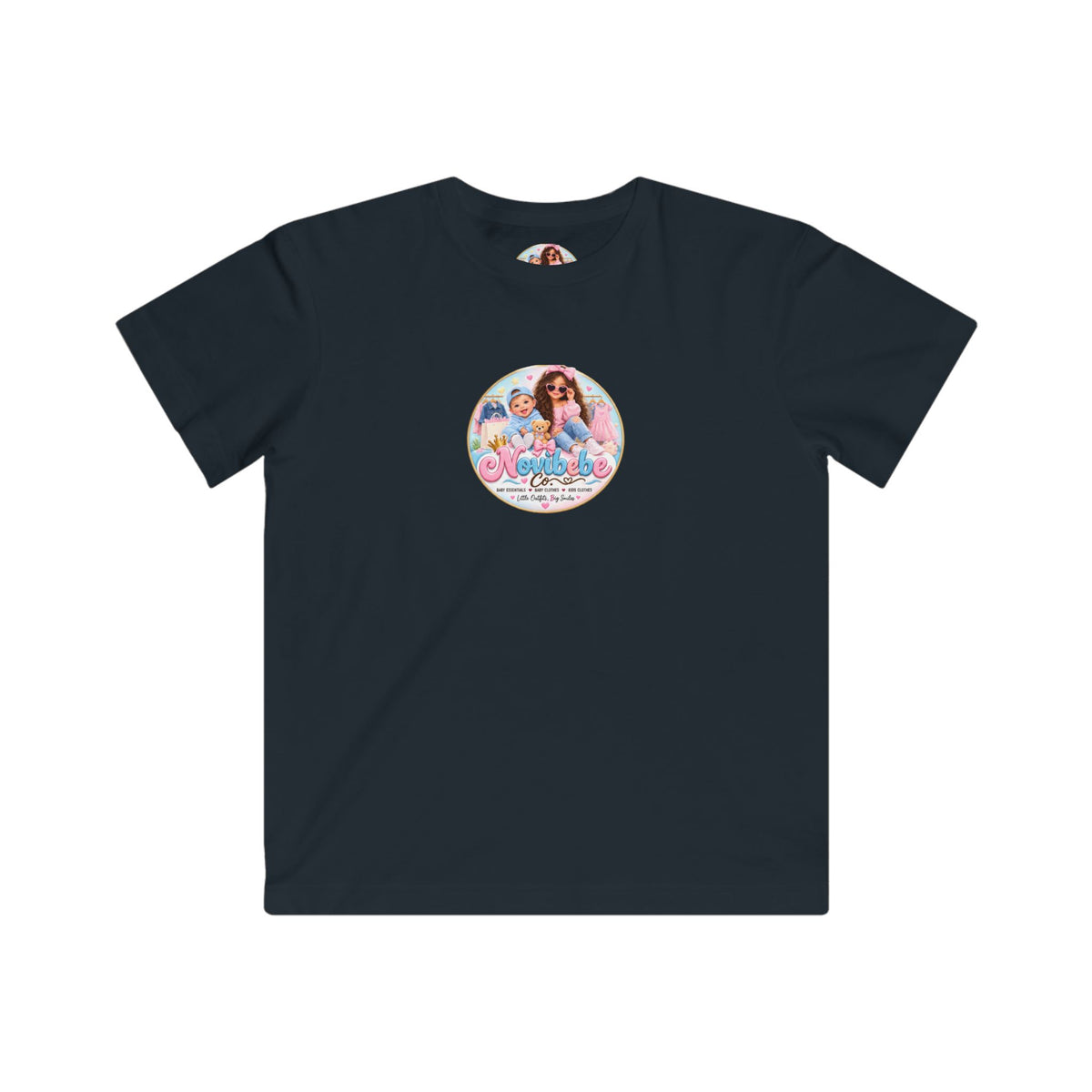 NovibebeCo. Kids Graphic Tee in Navy Blue - Front View