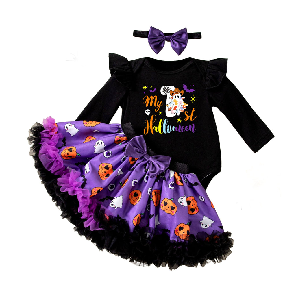 NovibebeCo. Baby Girl Halloween Ghost & Pumpkin 3-Piece Outfit