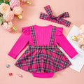 Baby Girl Checkered Bow Romper Dress Set