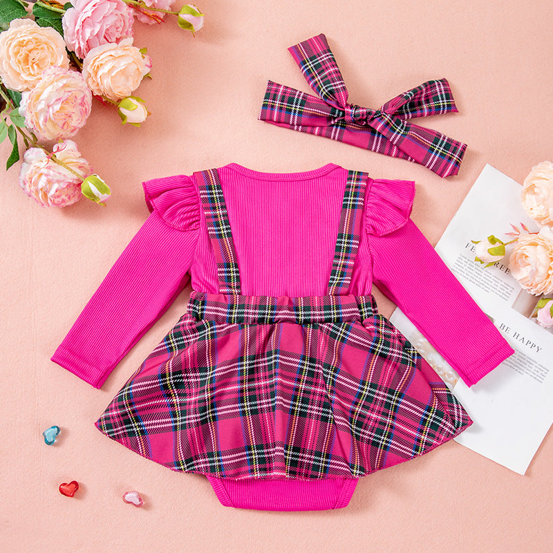 Baby Girl Checkered Bow Romper Dress Set
