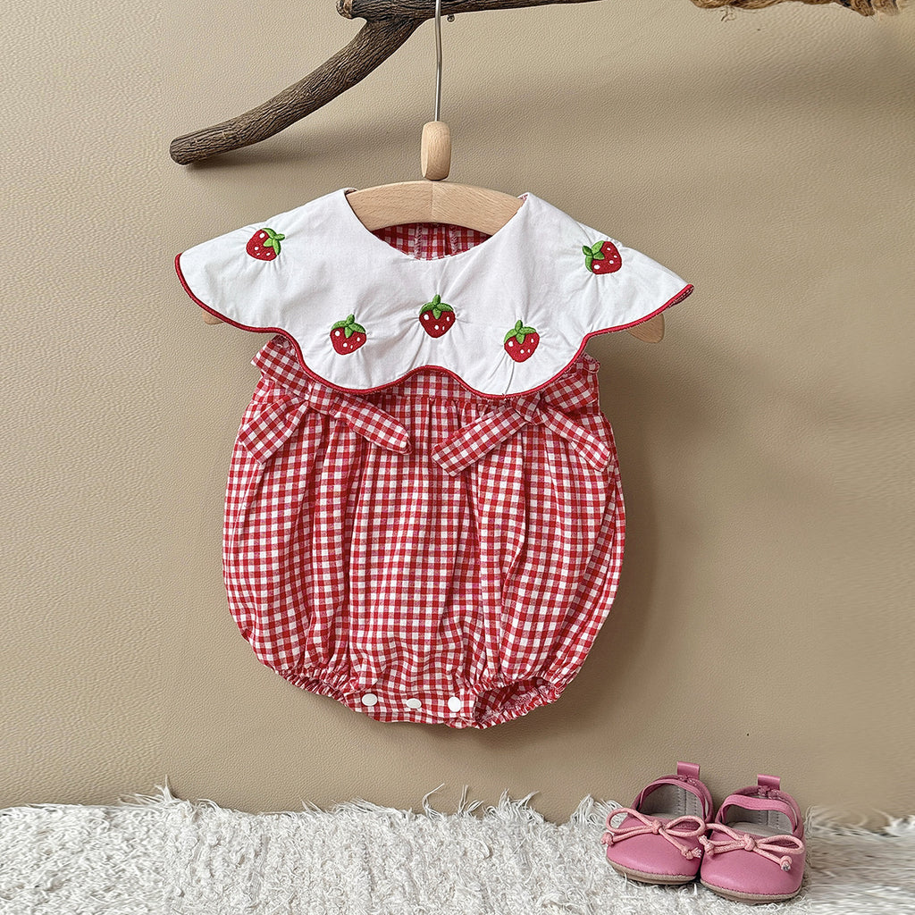 Baby Strawberry Checkered Romper