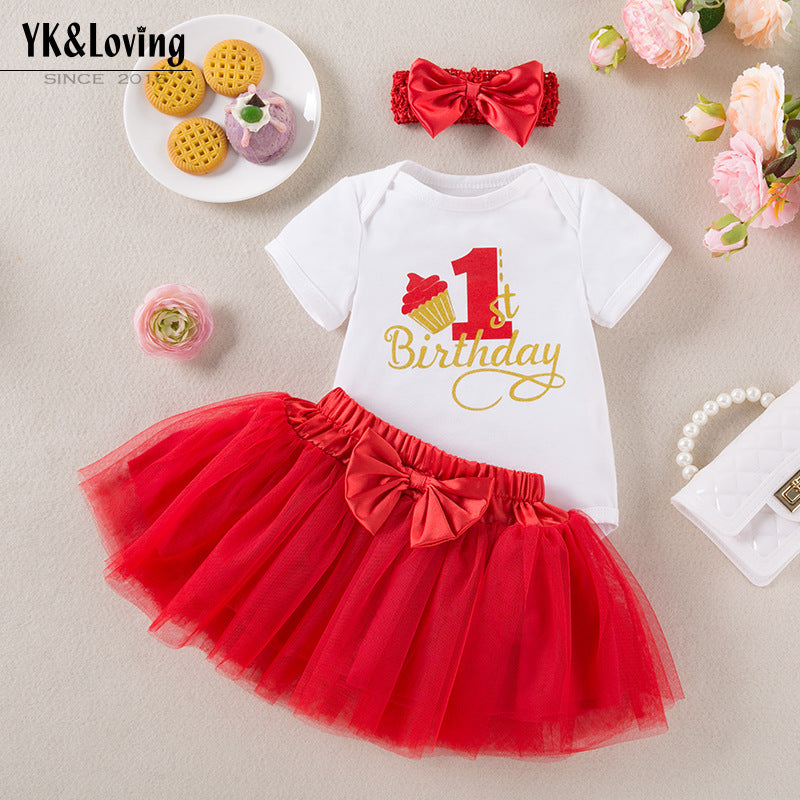Baby Girl Summer Birthday Romper & Skirt Set