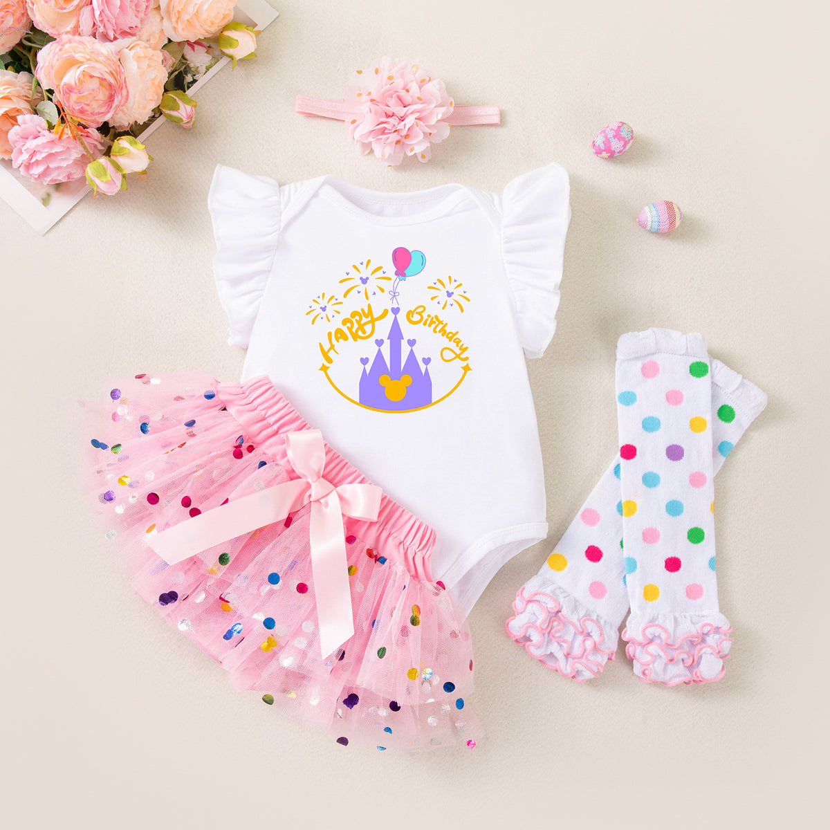 Baby Girl Spring Polka-Dot Romper & Skirt Set