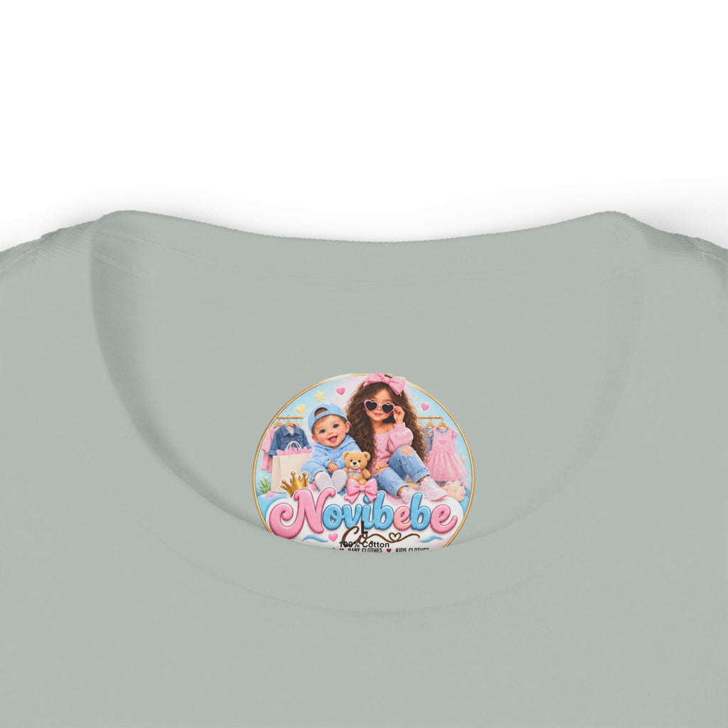 NovibebeCo. Kids Graphic Tee in Sage Green - Collar & Label Detail
