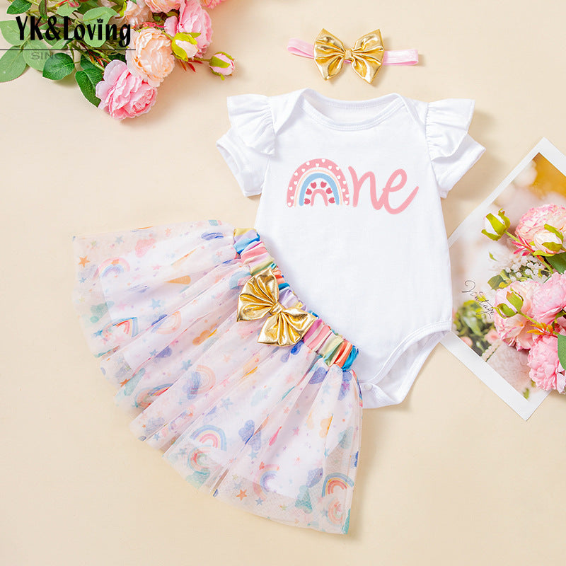 Baby Girl Festival Ruffle Romper & Rainbow Skirt Set