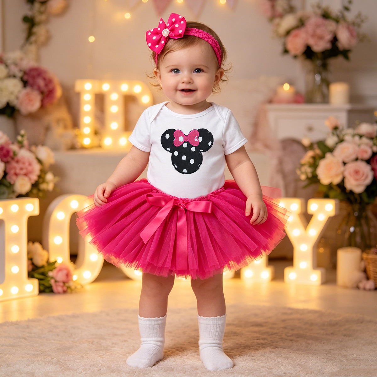 Baby Girl Summer Romper, Skirt & Hair Accessories Set