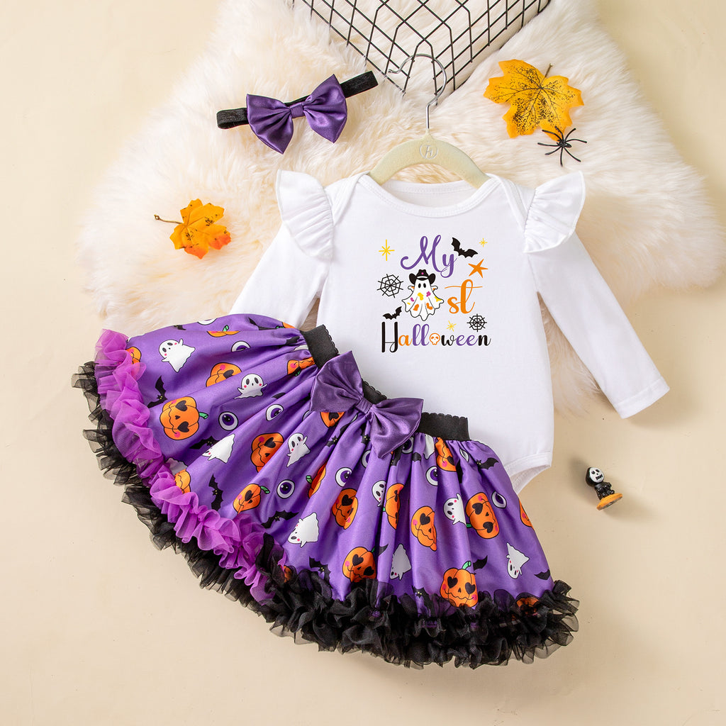 NovibebeCo. Baby Girl Halloween Ghost & Pumpkin 3-Piece Outfit