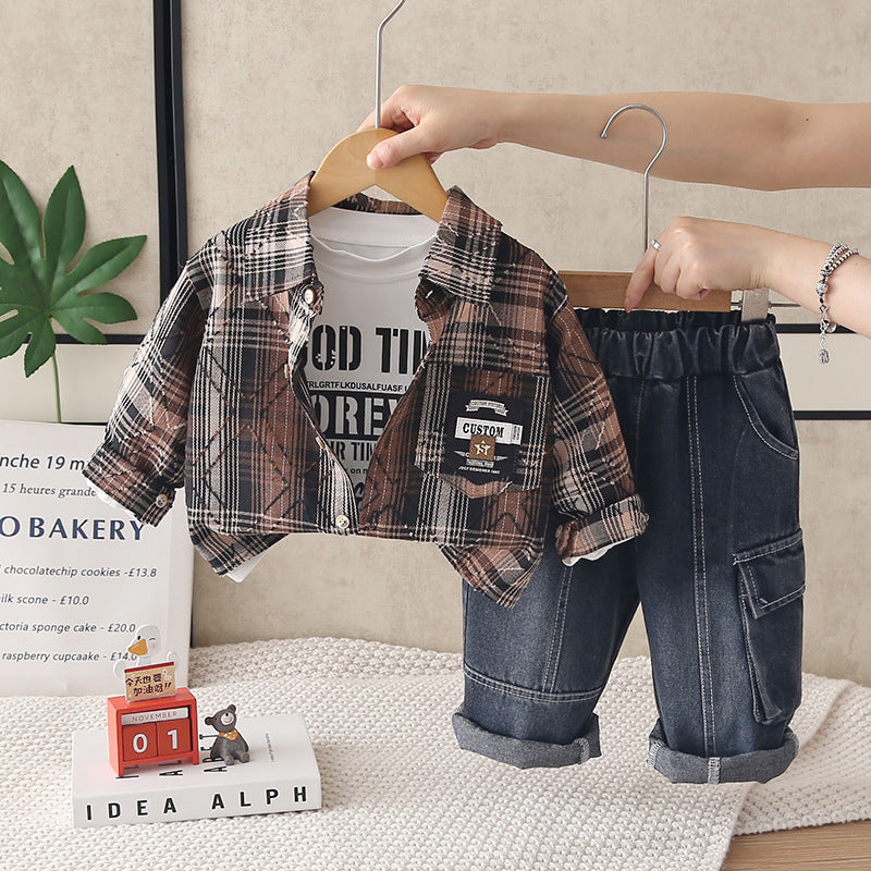 NovibebeCo. Boys Plaid Shirt 3-Piece Set - Long Sleeve Shirt, Pants & More