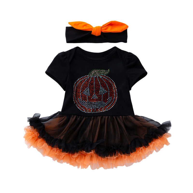 NovibebeCo. Baby Rhinestone Pumpkin Halloween Outfit Set