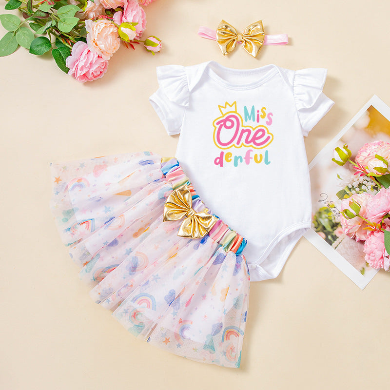 Baby Girl Festival Ruffle Romper & Rainbow Skirt Set