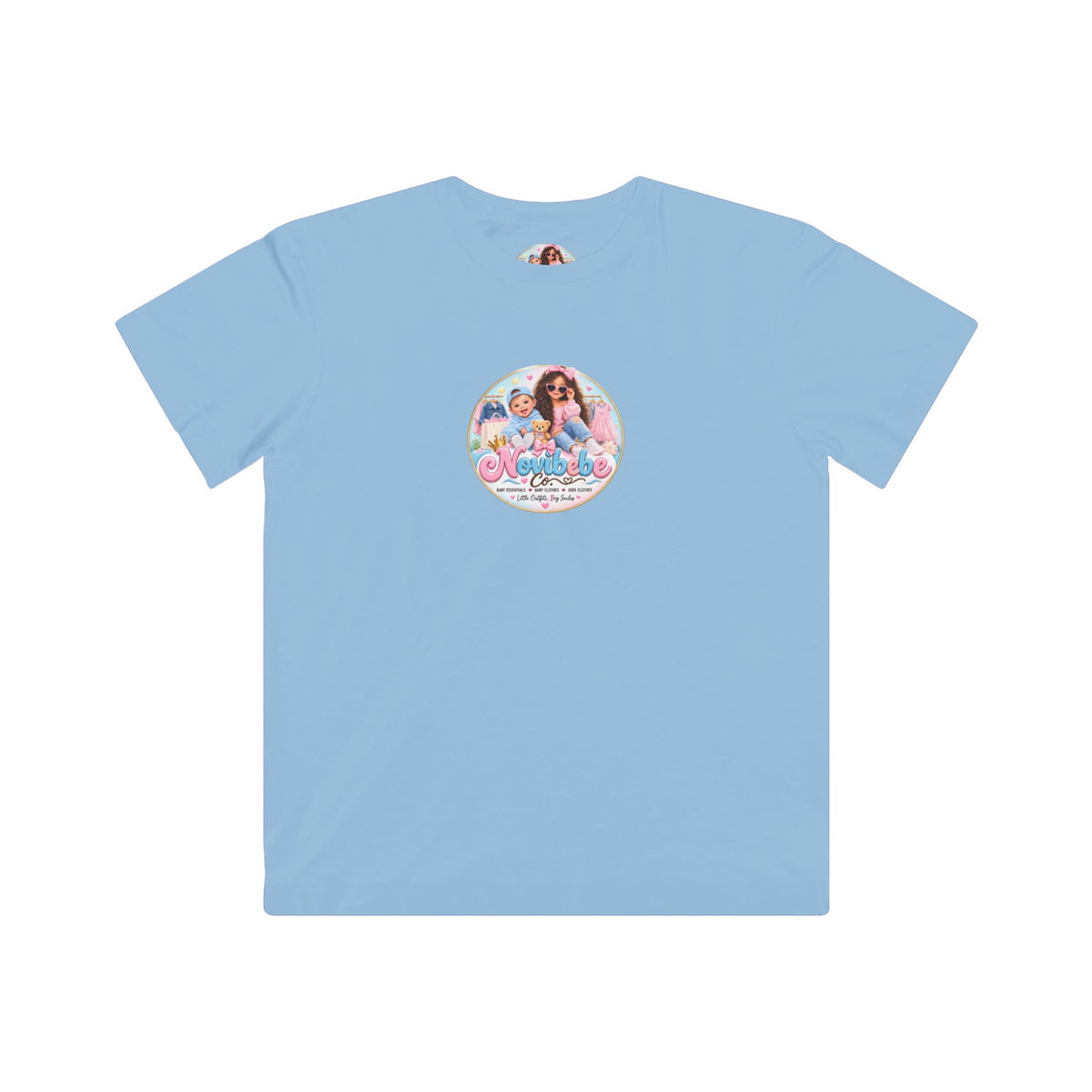 NovibebeCo. Kids Graphic Tee in Light Blue - Front View