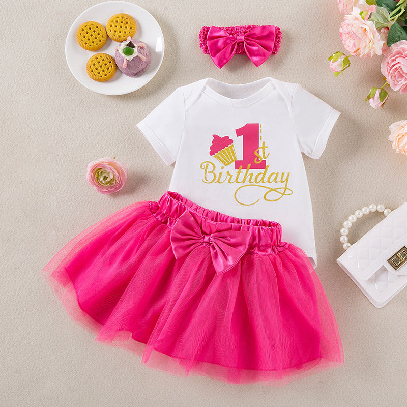 Baby Girl Summer Birthday Romper & Skirt Set
