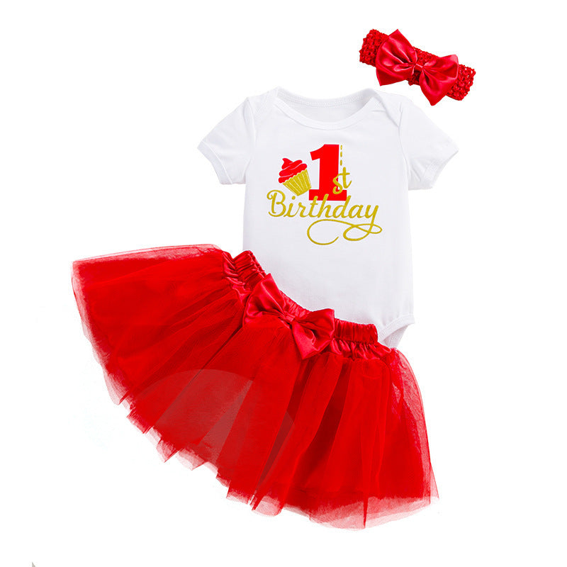 Baby Girl Summer Birthday Romper & Skirt Set