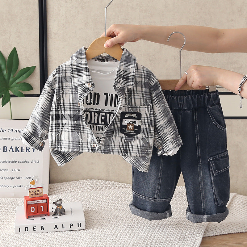 NovibebeCo. Boys Plaid Shirt 3-Piece Set - Long Sleeve Shirt, Pants & More