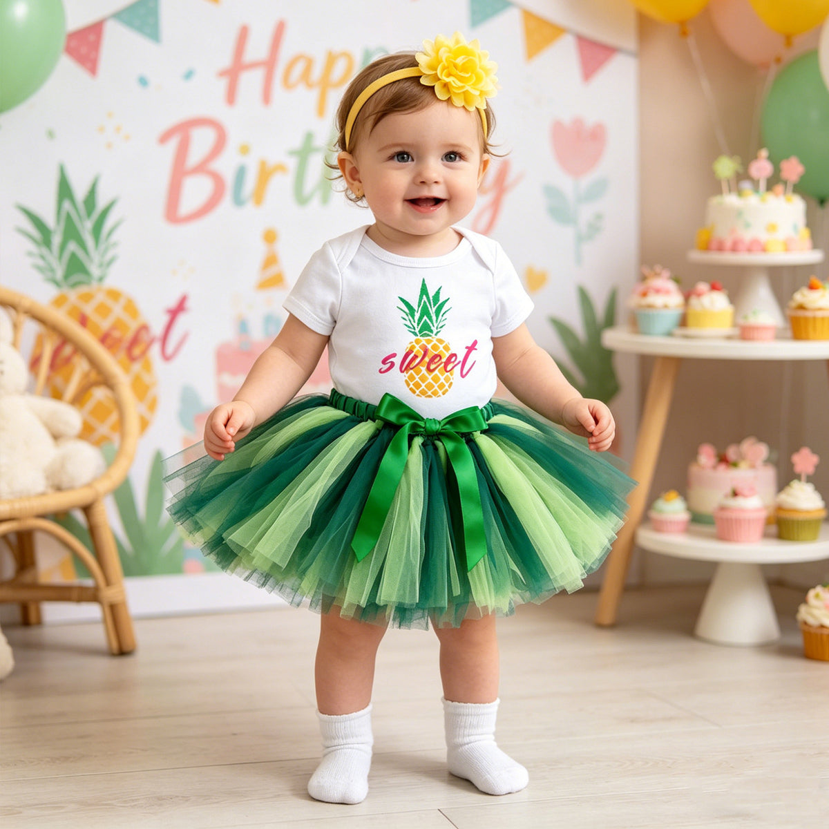 Baby Girl Summer Romper, Skirt & Hair Accessories Set