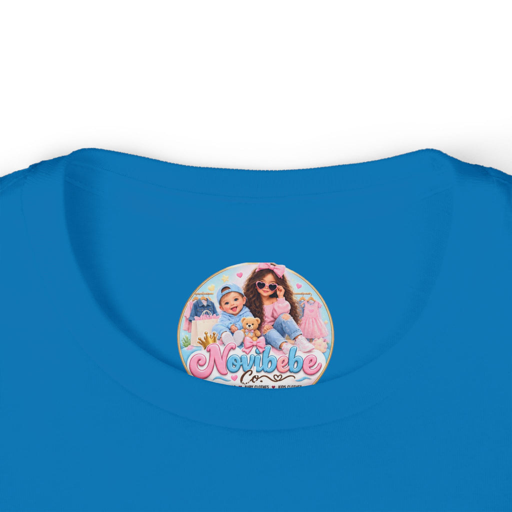 NovibebeCo. Kids Graphic Tee in Cyan Blue - Collar & Label Detail