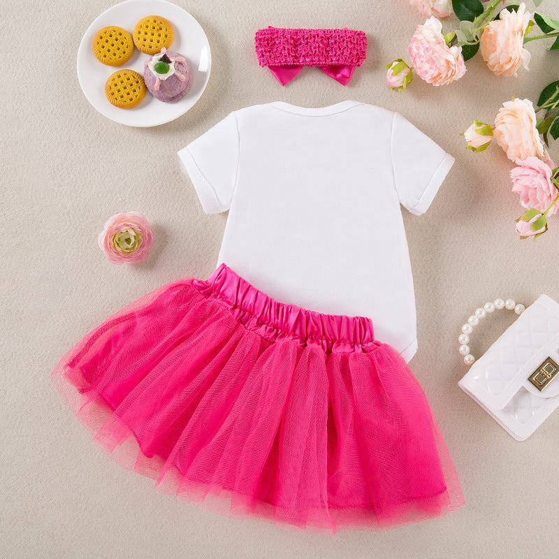 Baby Girl Summer Birthday Romper & Skirt Set