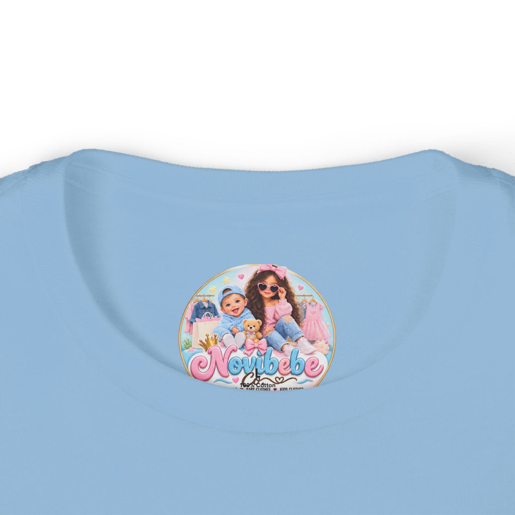 NovibebeCo. Kids Graphic Tee in Light Blue - Collar & Label Detail