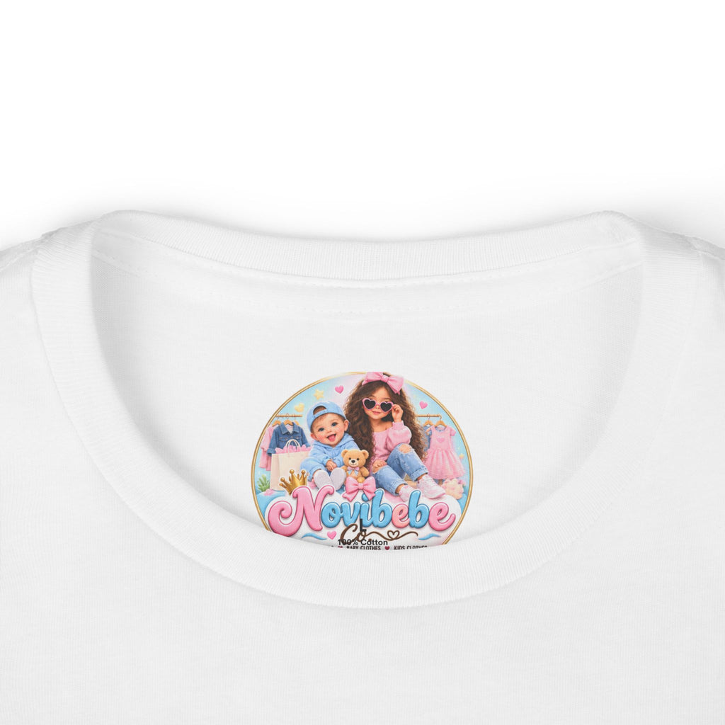 NovibebeCo. Kids Graphic Tee in White - Collar & Label Detail