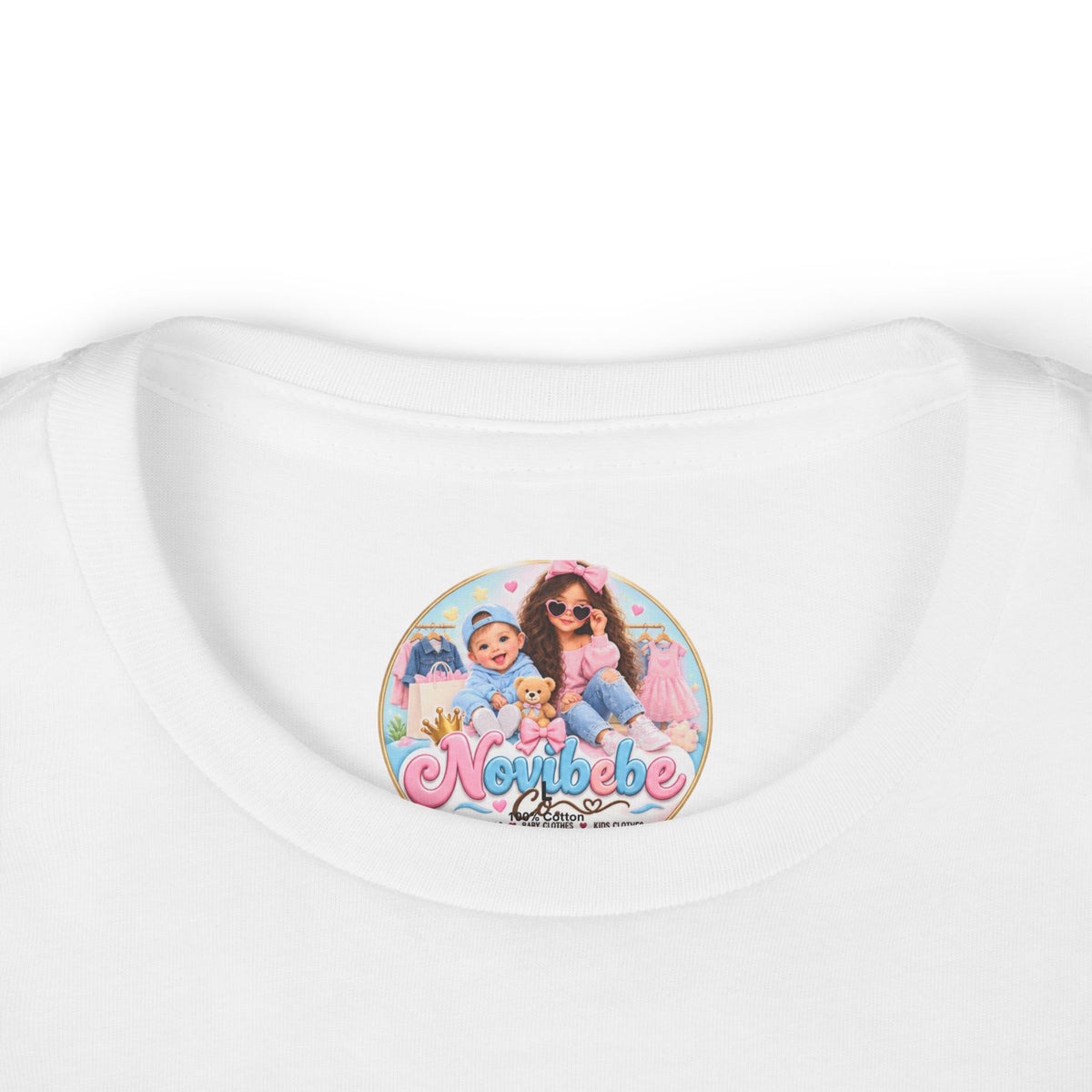 NovibebeCo. Kids Graphic Tee in White - Collar & Label Detail