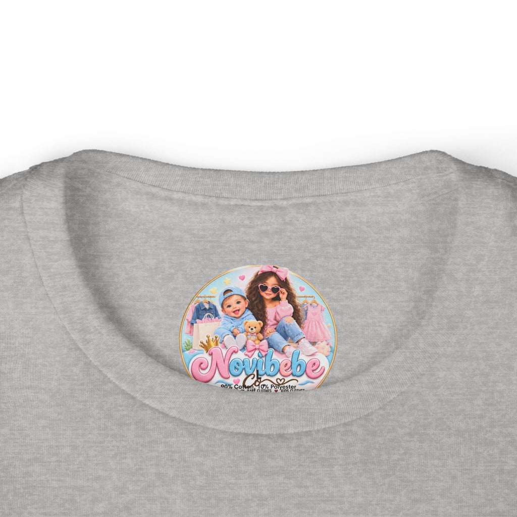 NovibebeCo. Kids Graphic Tee in Heather Grey - Collar & Label Detail