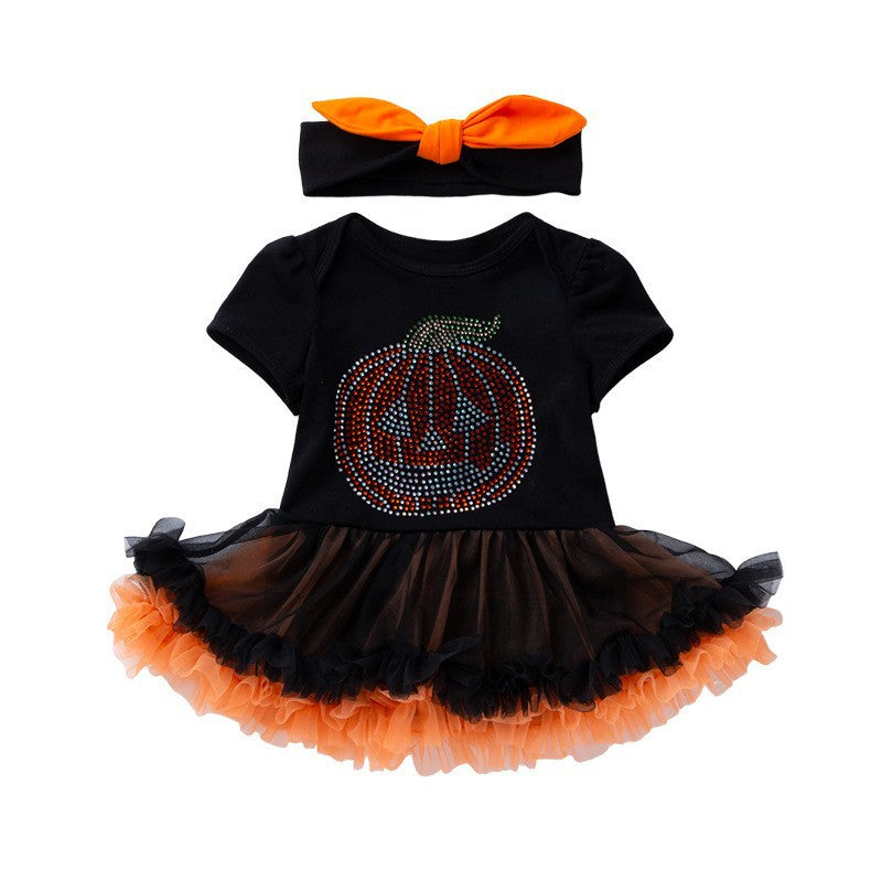 NovibebeCo. Baby Rhinestone Pumpkin Halloween Outfit Set
