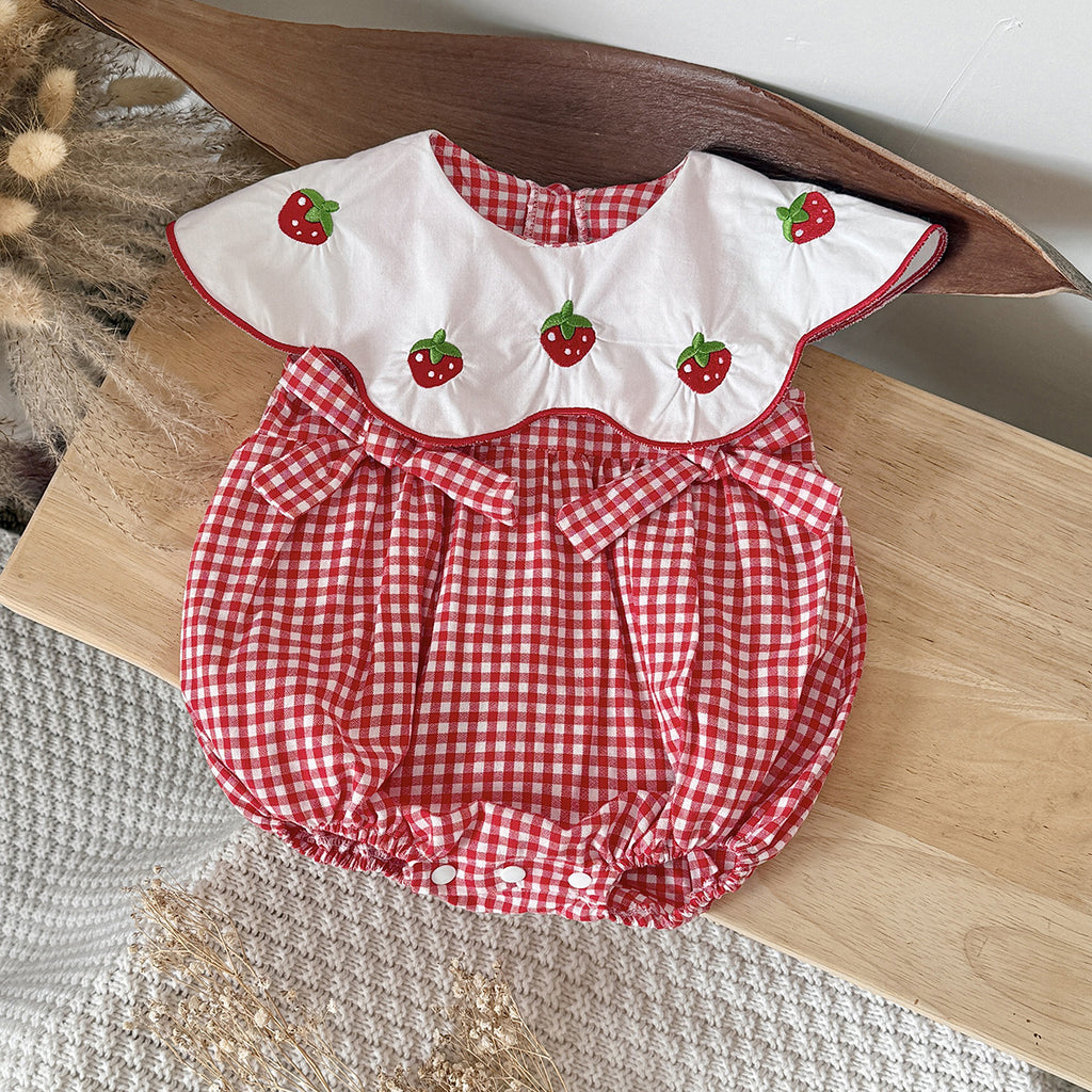 Baby Strawberry Checkered Romper
