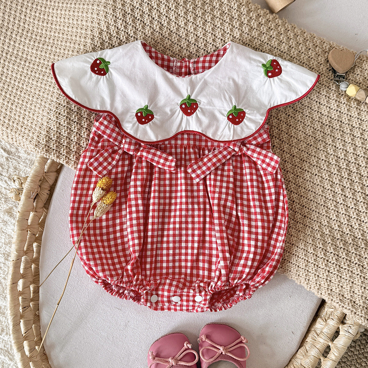 Baby Strawberry Checkered Romper