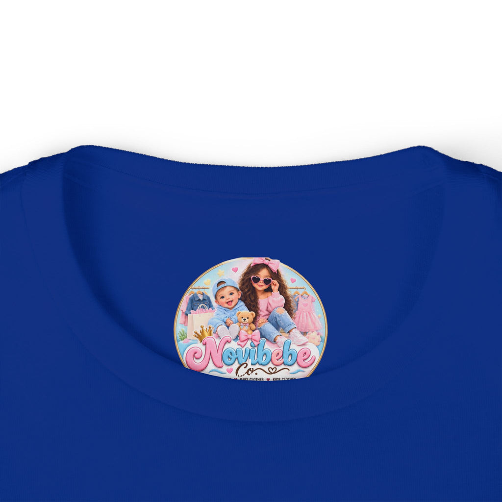 NovibebeCo. Kids Graphic Tee in Royal Blue - Collar & Label Detail