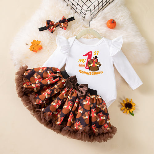 Baby Girl Thanksgiving Turkey Romper & Skirt Set