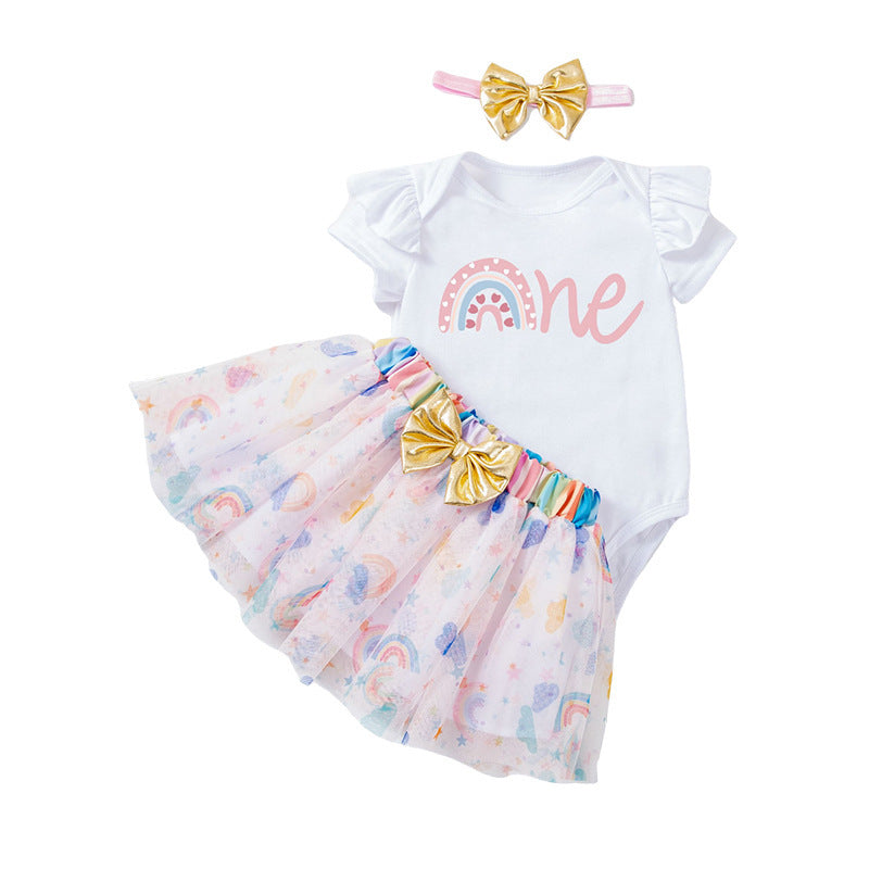 Baby Girl Festival Ruffle Romper & Rainbow Skirt Set
