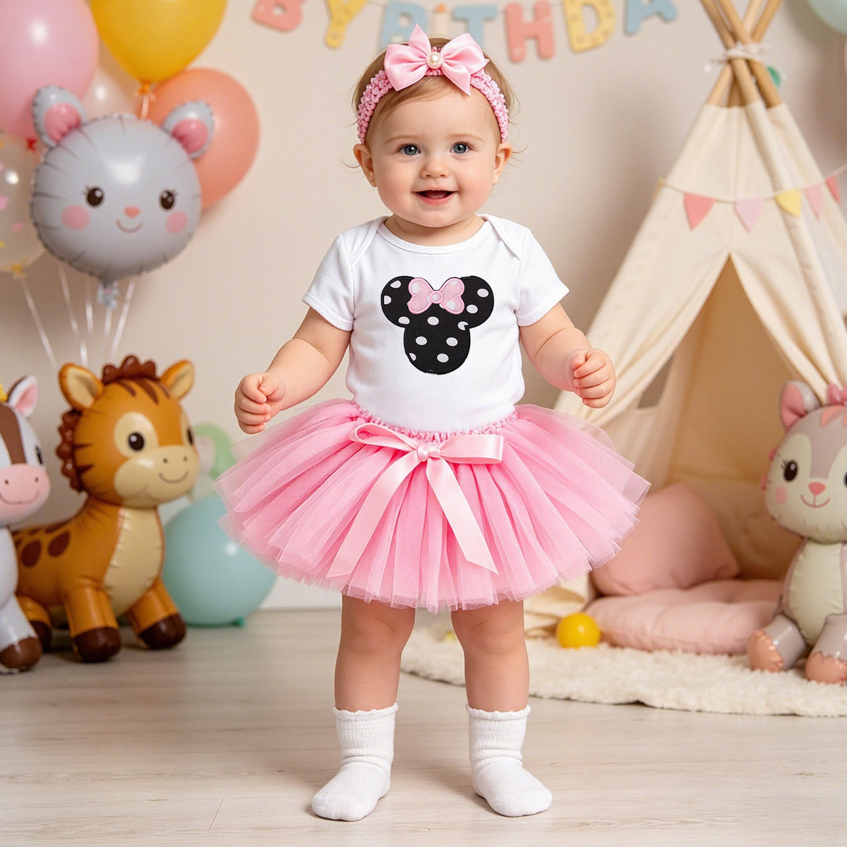 Baby Girl Summer Romper, Skirt & Hair Accessories Set