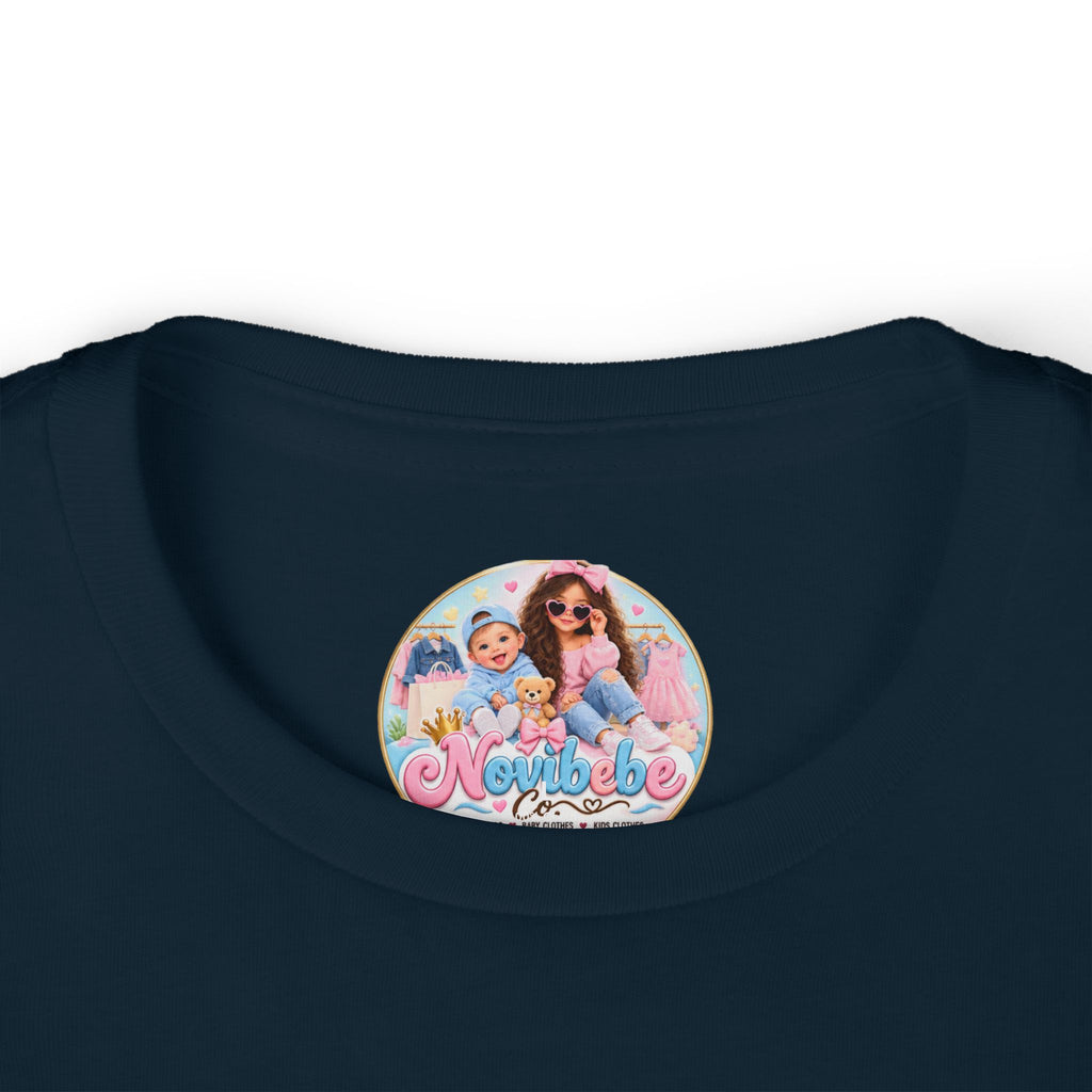NovibebeCo. Kids Graphic Tee in Navy Blue - Collar & Label Detail