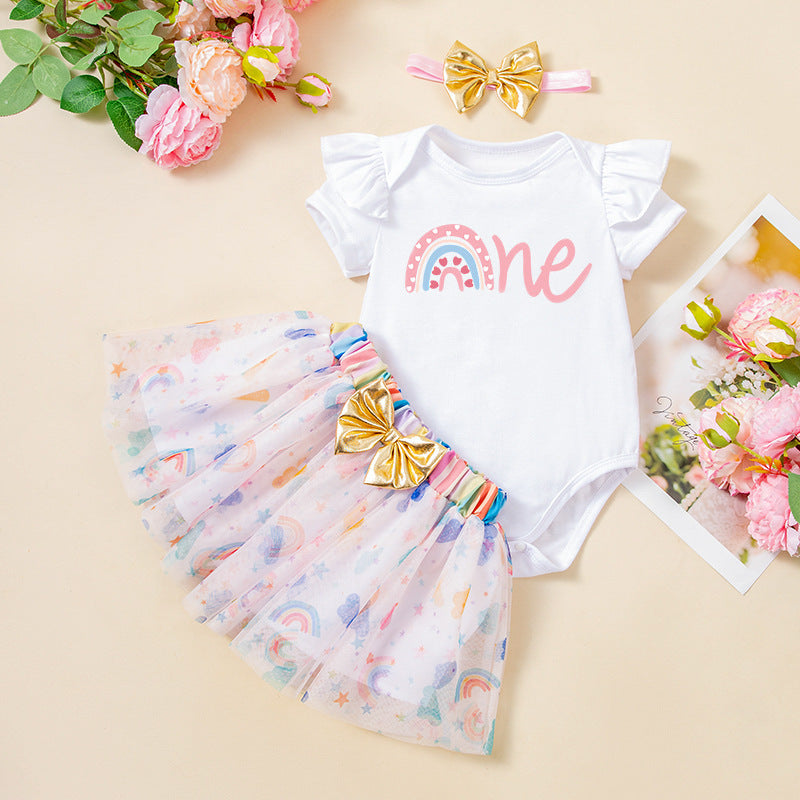 Baby Girl Festival Ruffle Romper & Rainbow Skirt Set